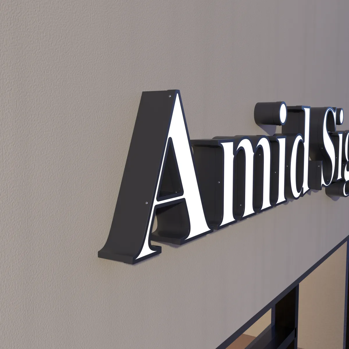 Front-lit letters mounted flush to a wall, seen from the side