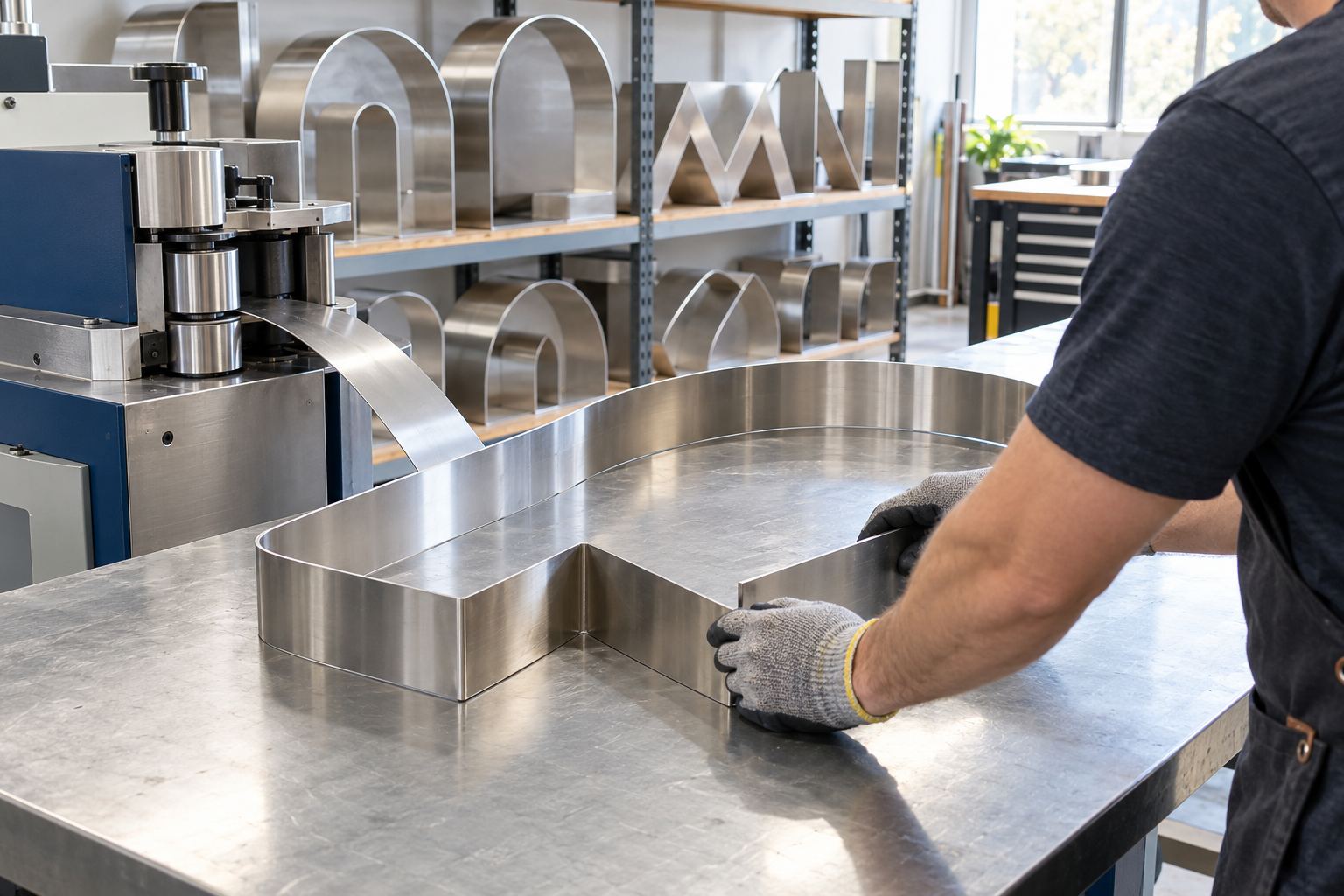 Workshop bending a stainless steel letter return
