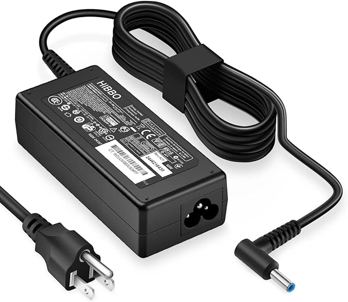 A black Hibbo power adapter with a three-pronged plug and a long, coiled cable, typically used for powering LED signs or other electronic devices.